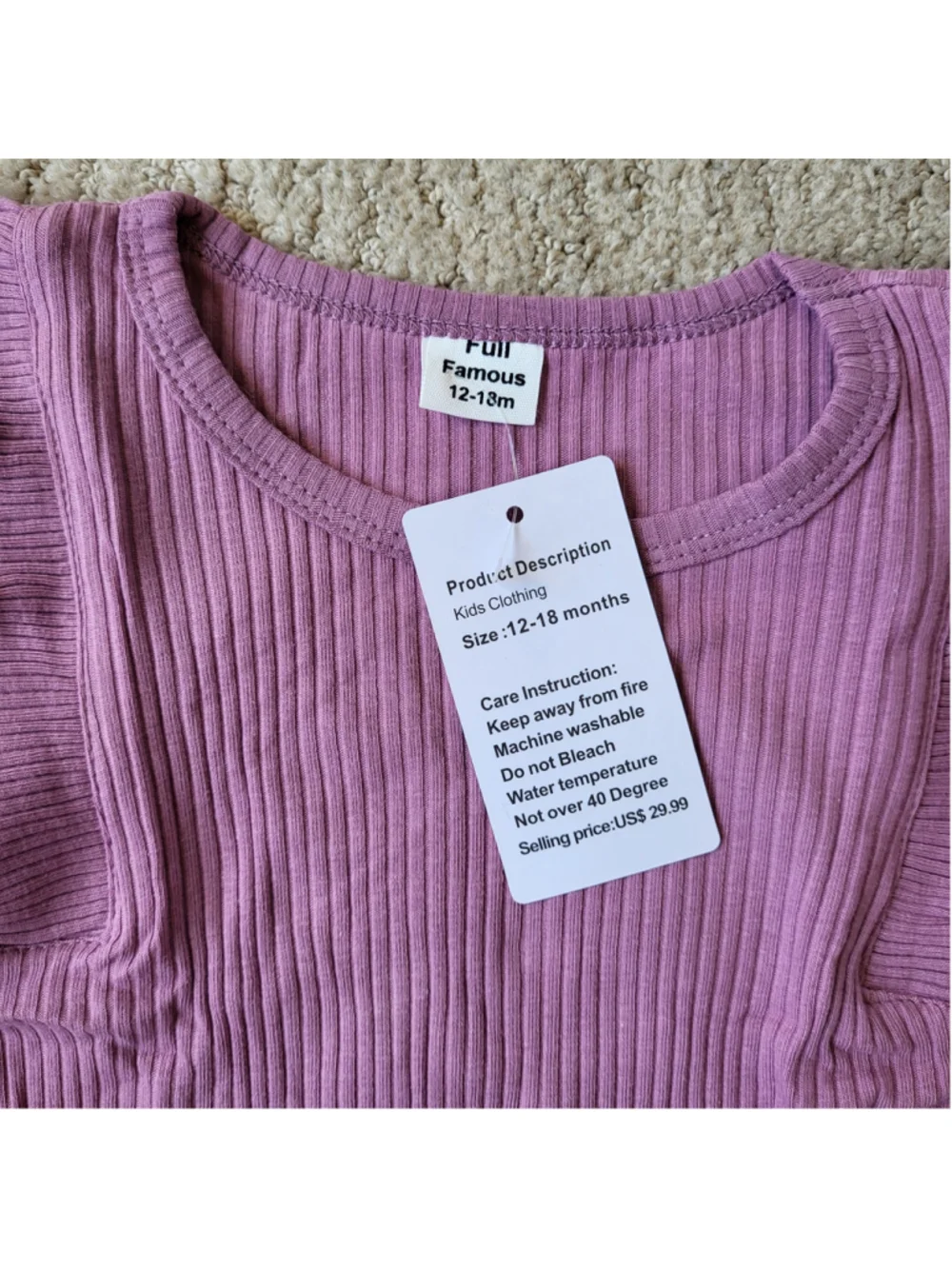 Baby Girl 3-Piece Rib Frill Long Sleeve Romper & Pant Set-Size 12-18 Months–NWT
